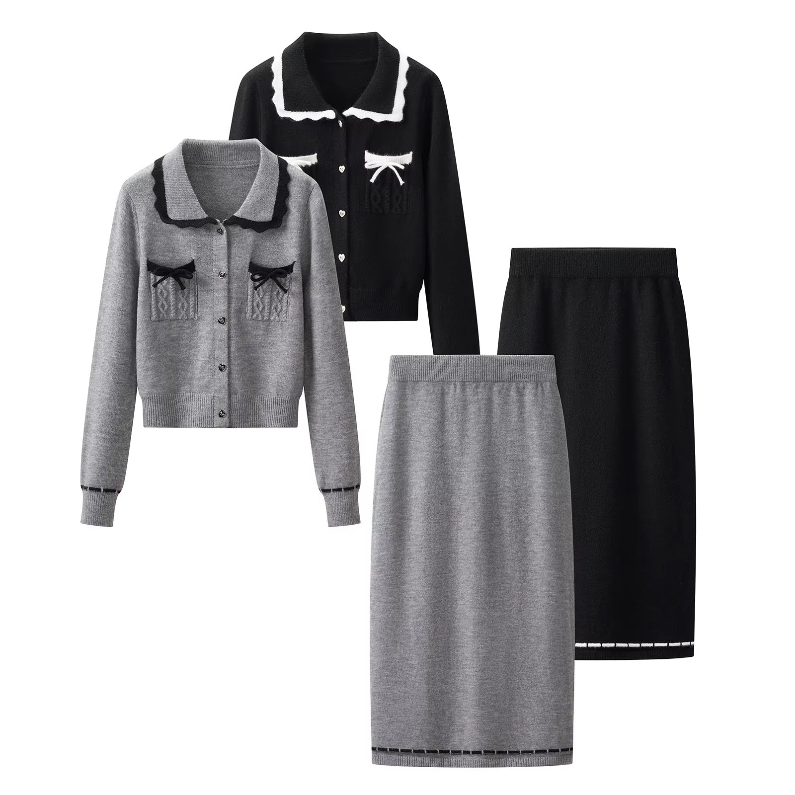 Grey Bow Knit Set