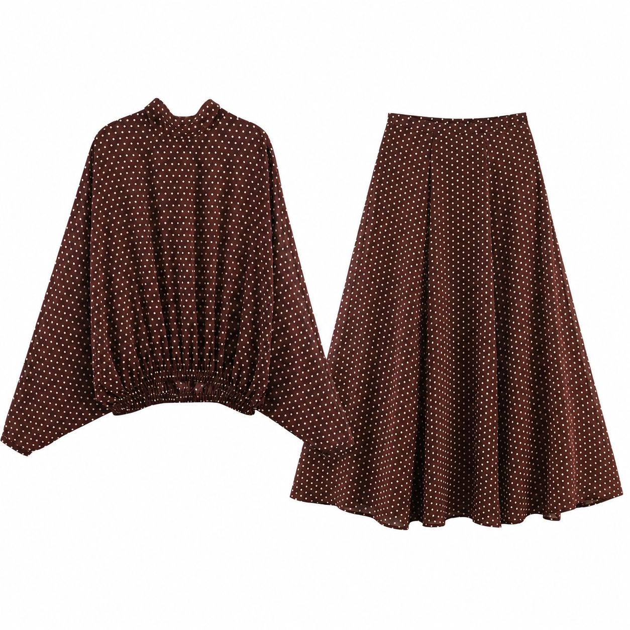 Brown Polka Dot Skirt Set