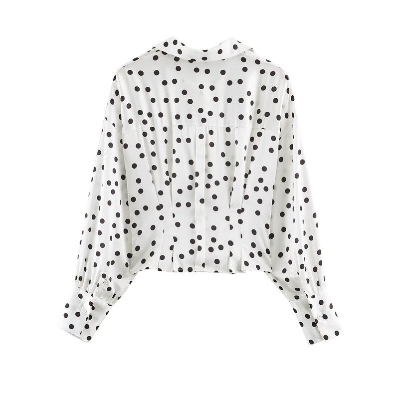 White Polka Dot Belted Blouse