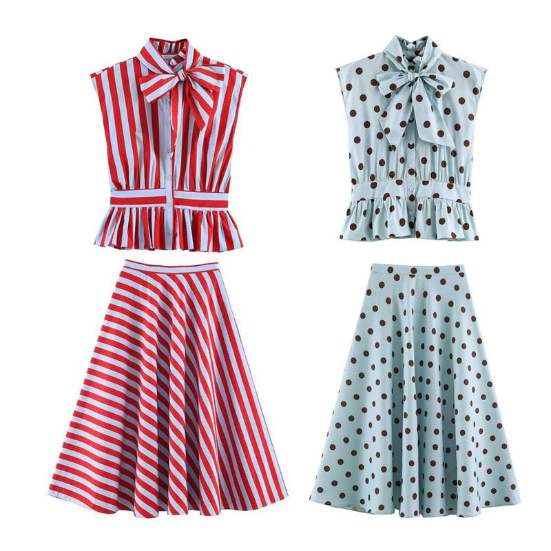 Blue Polka Dot Skirt Set