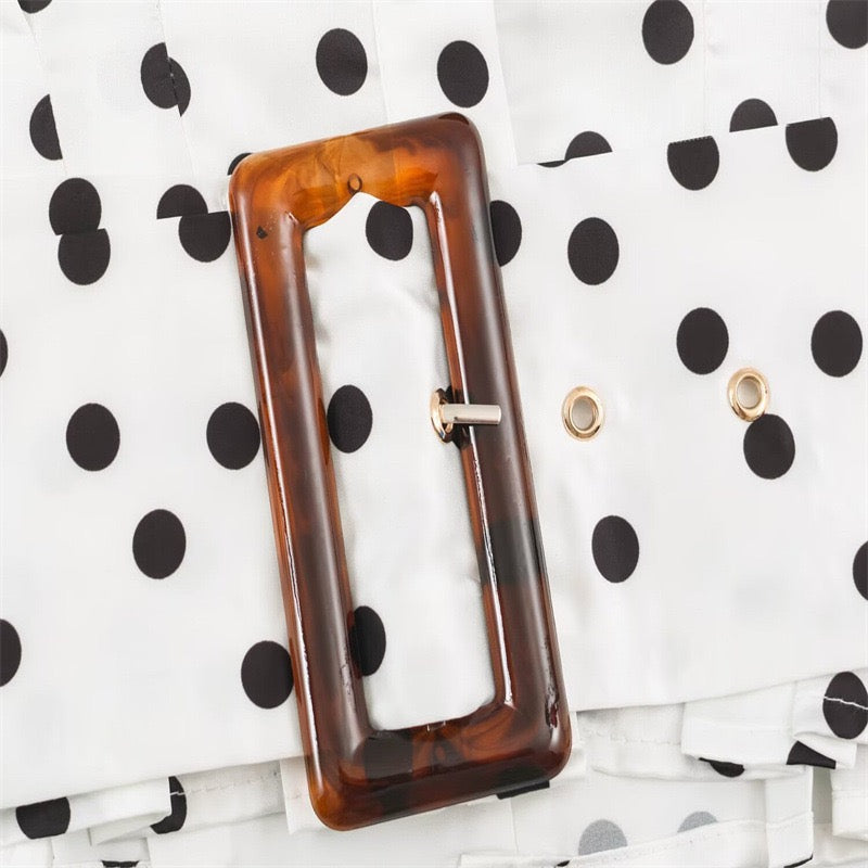 White Polka Dot Belted Blouse