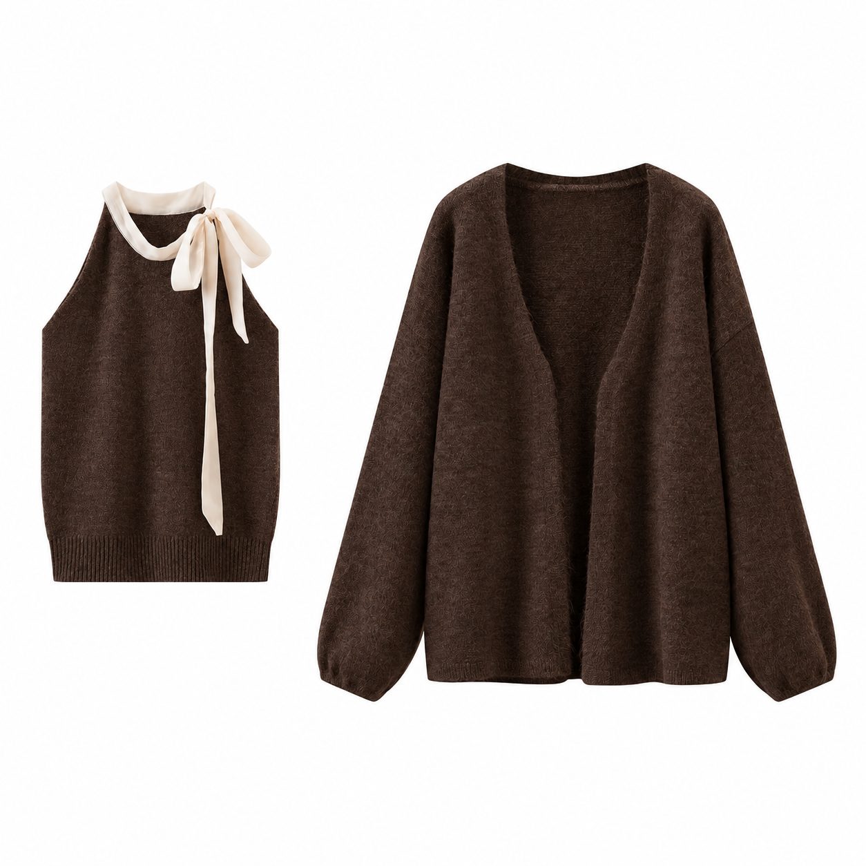Brown Knit Sweater Set