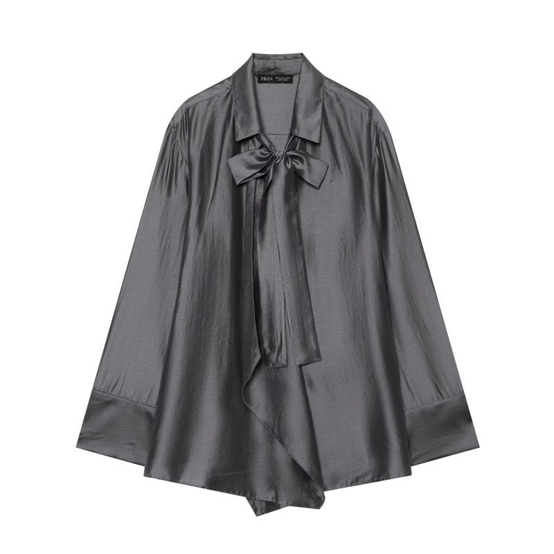 Grey Tie Blouse