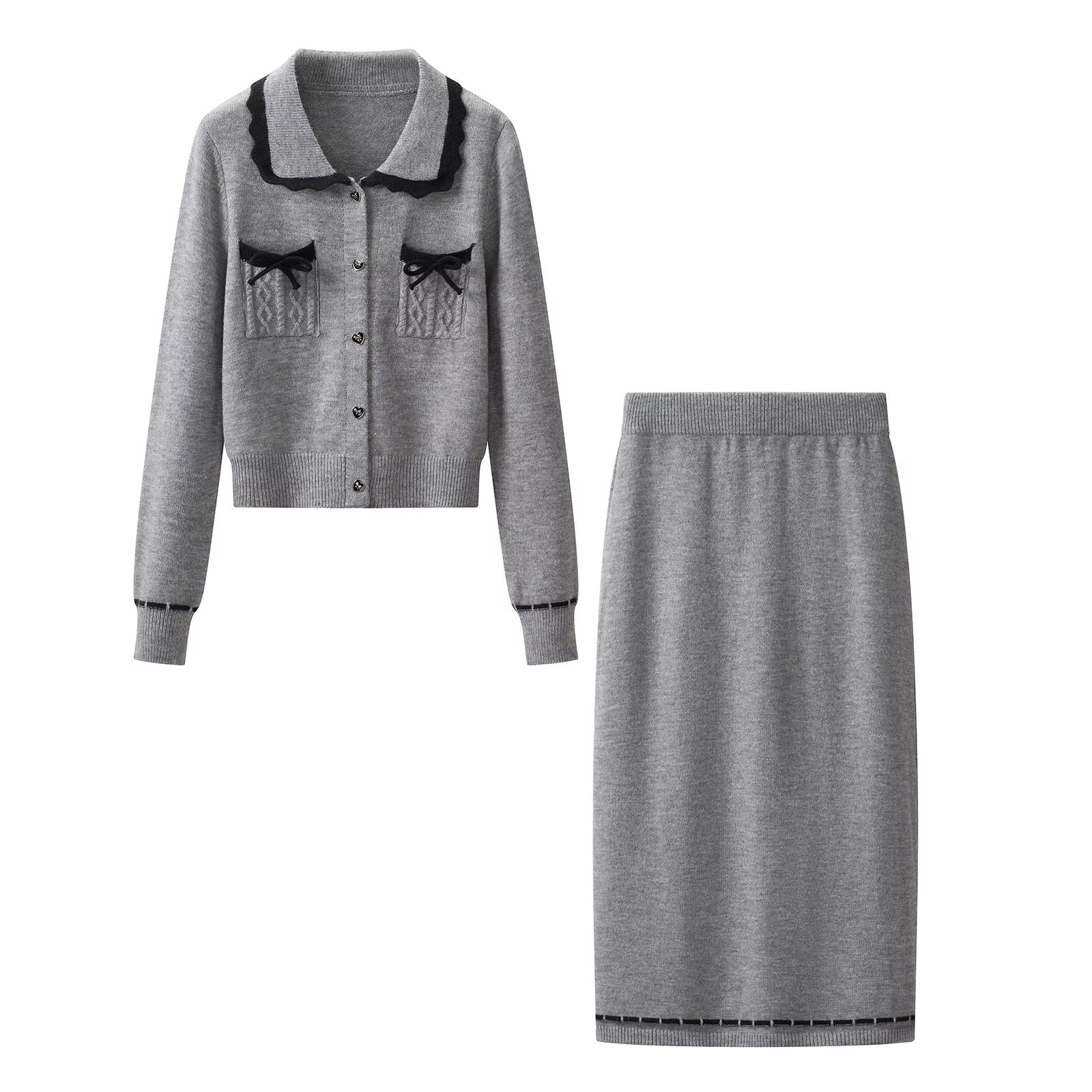 Grey Bow Knit Set