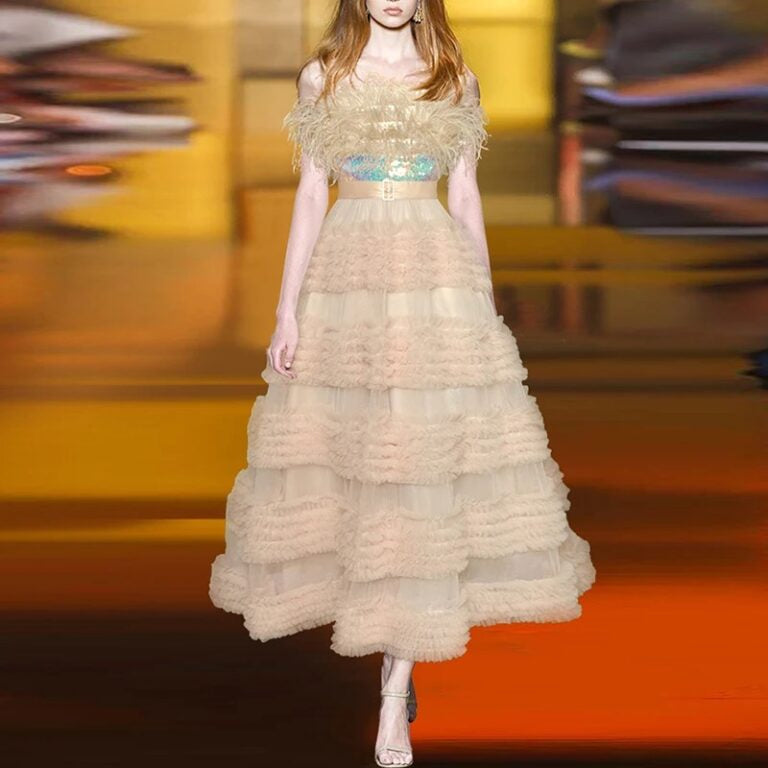 Aella Cream Feather Dress