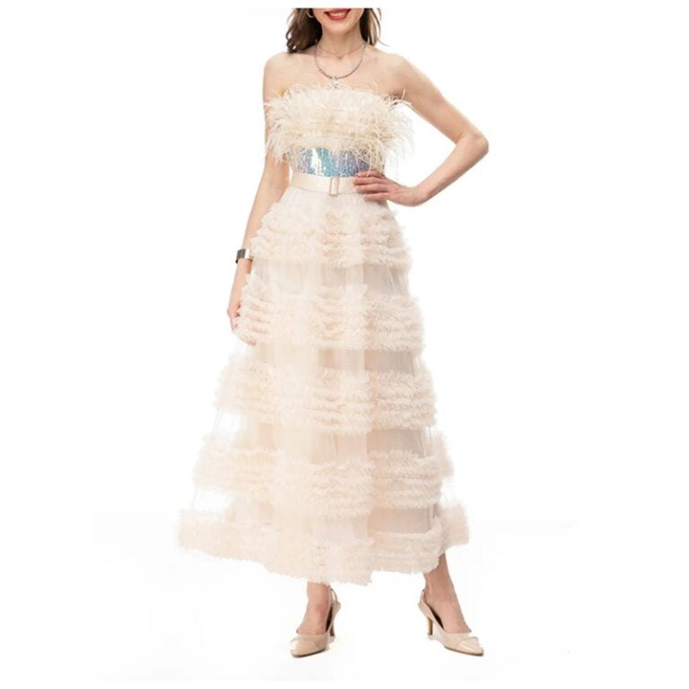 Aella Cream Feather Dress