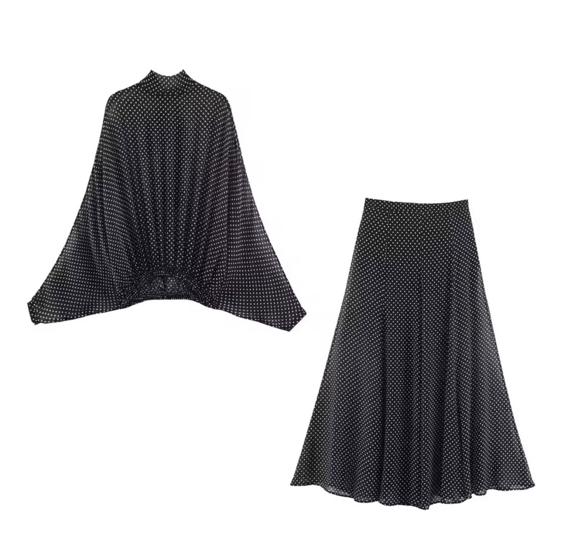 Black Polka Dot Skirt Set