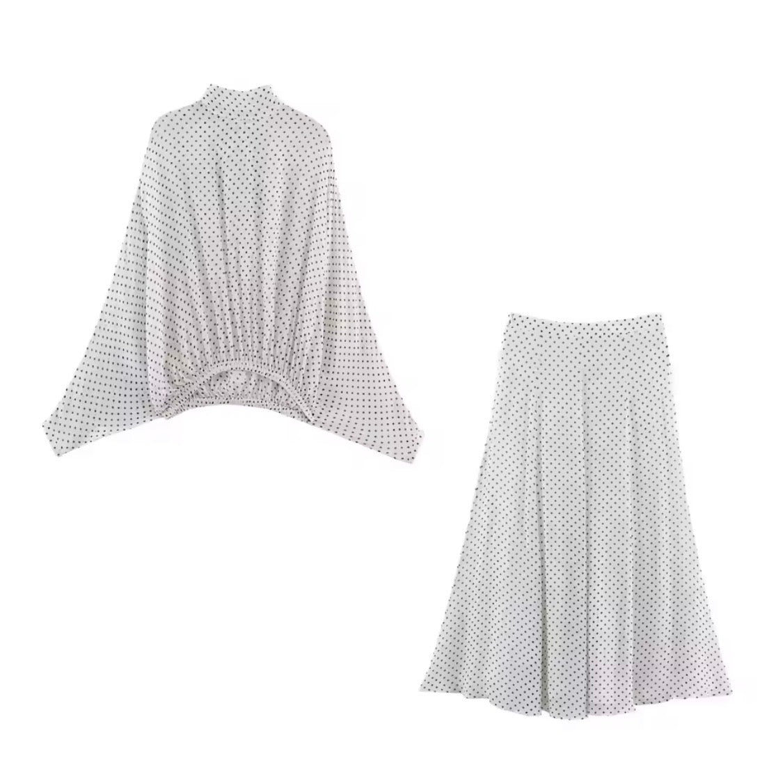 White Polka Dot Skirt Set