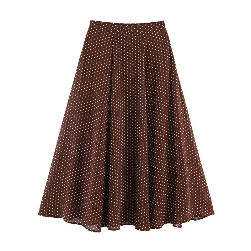 Brown Polka Dot Skirt Set