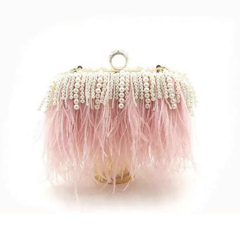 Amelia Pink Feathers Pearl Bag