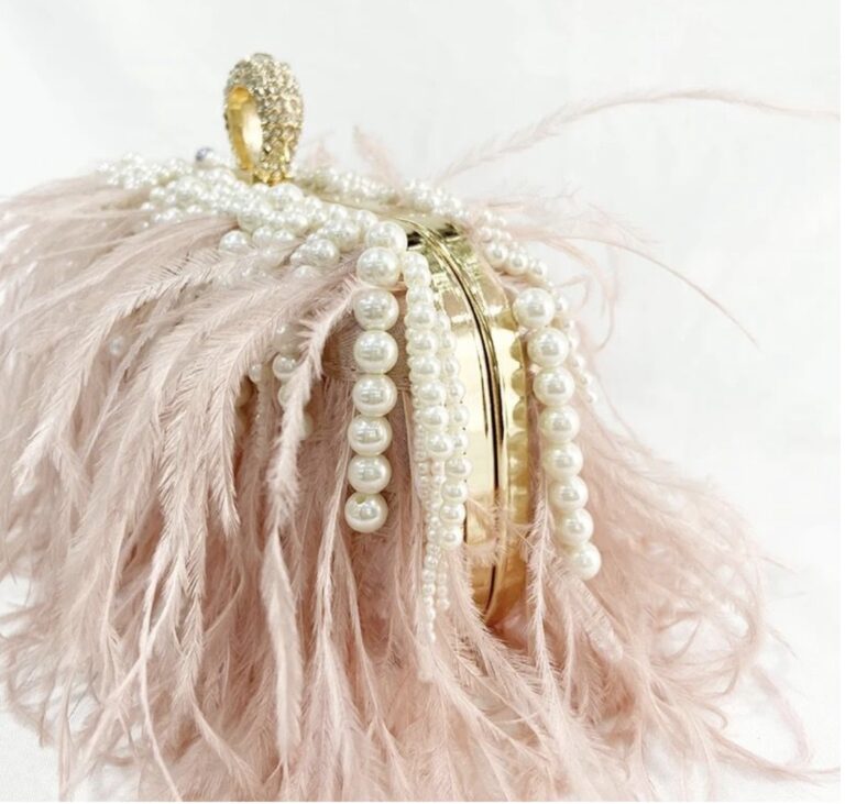 Amelia Pink Feathers Pearl Bag