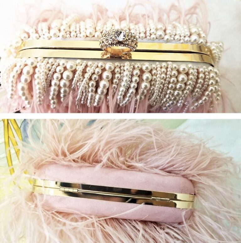 Amelia Pink Feathers Pearl Bag