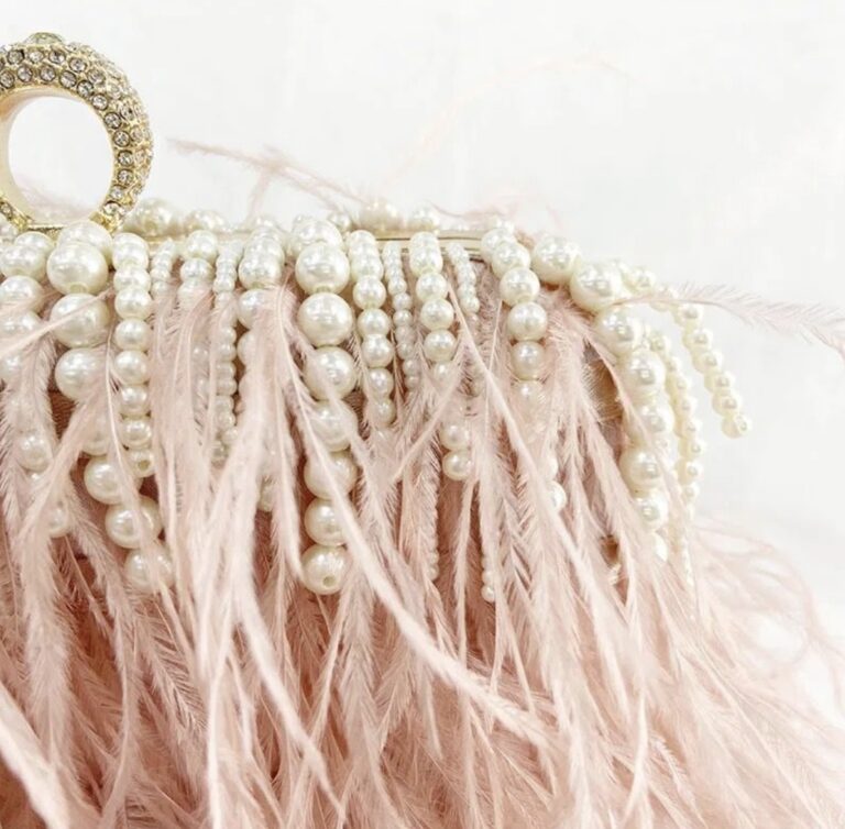 Amelia Pink Feathers Pearl Bag