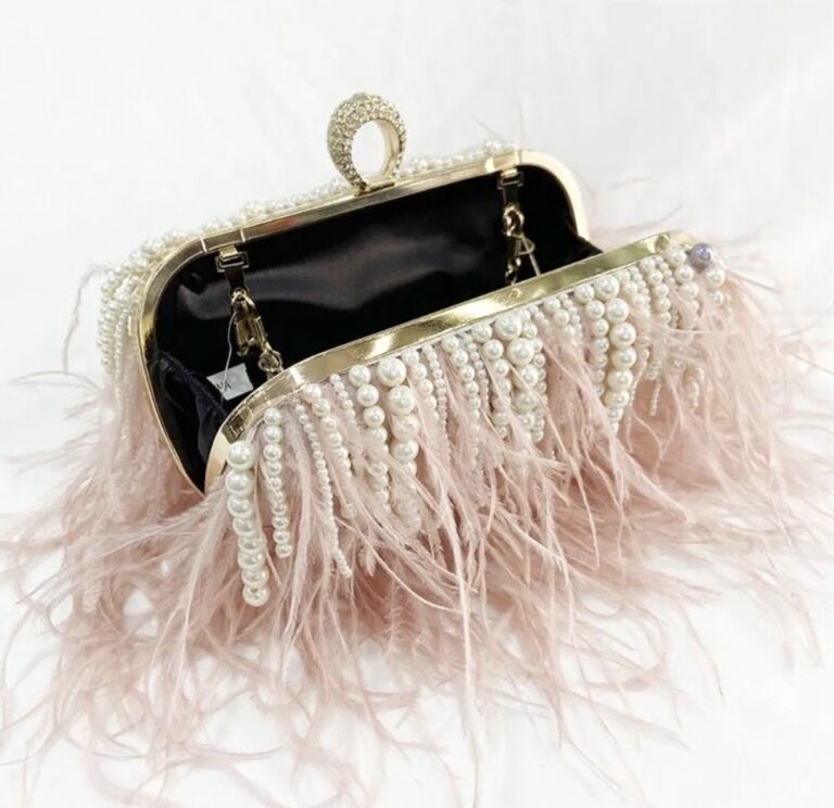 Amelia Pink Feathers Pearl Bag