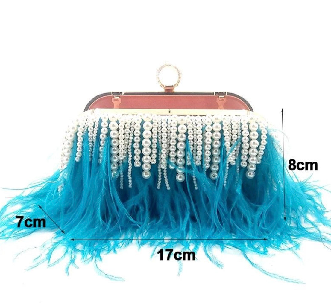 Amelia Pearls Blue Feather Bag